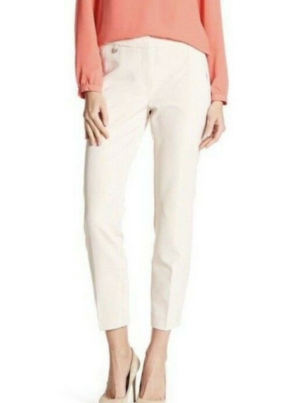Women's Adrianna Papell Kate Fit Tapered Ankle Trousers Off-White/Cream Size 14.